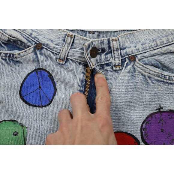 Vintage 70s 80s Levis Womens 26 Hand Painted Free Speech Acid Wash Shorts USA - Picture 6 of 14